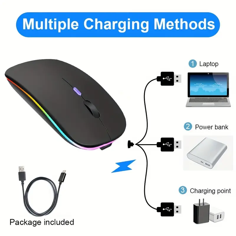 The Rechargeable Wireless Mouse, Computer Wireless Mouse, USB Mouse That Meets Ergonomics, Mute Pause, And RGB Mouse With Backlight Are Suitable For Notebook PC And IPad.