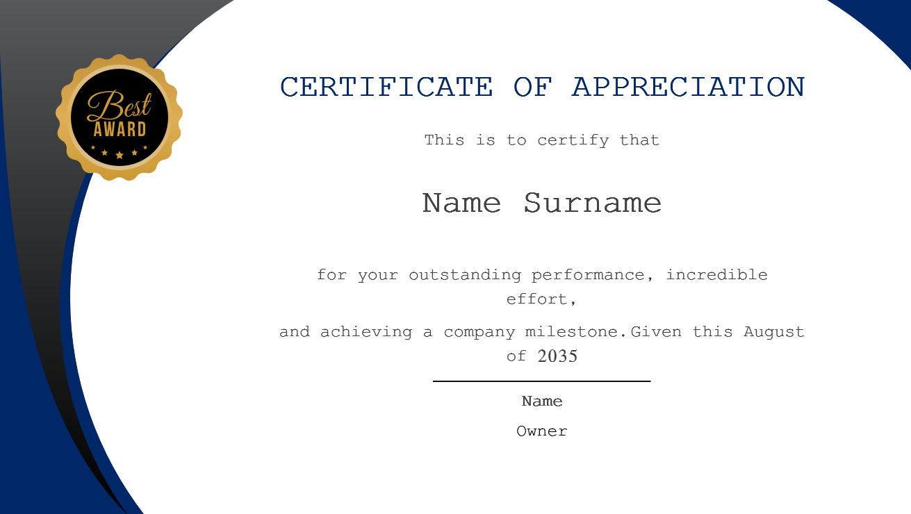 CERTIFICATE OF APPRECIATION